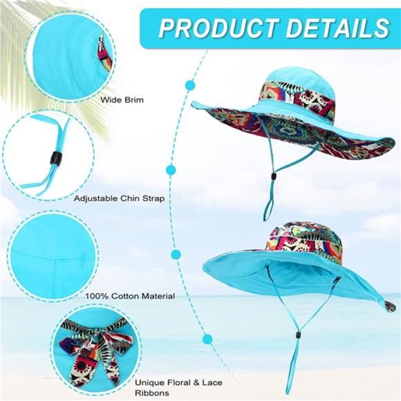 Womens Beach Hat Floppy Reversible Big Sun Hat Wide Brim Fedora SPF Hat UPF 50+ main image 4